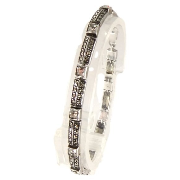 Vintage Jewelry - Sterling link bracelet with square crystals and round marcasites - 7"